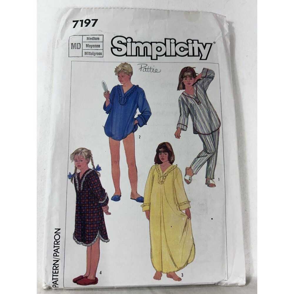 Simplicity 7197 Girls Nightgown Pajamas Sewing Pattern Sz M UNCUT FF
